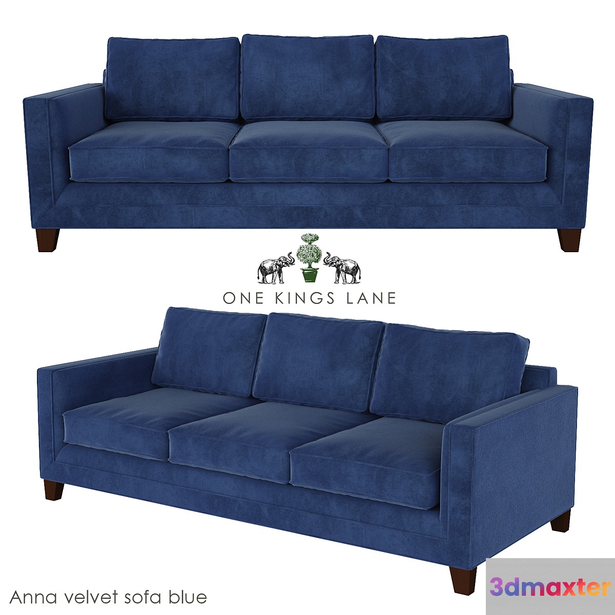 Anna Velvet Sofa Blue - No.2 3D Max