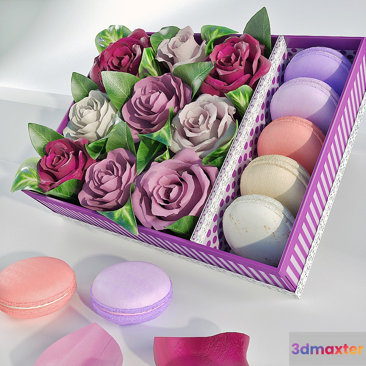Box with roses and makarons 3D Max