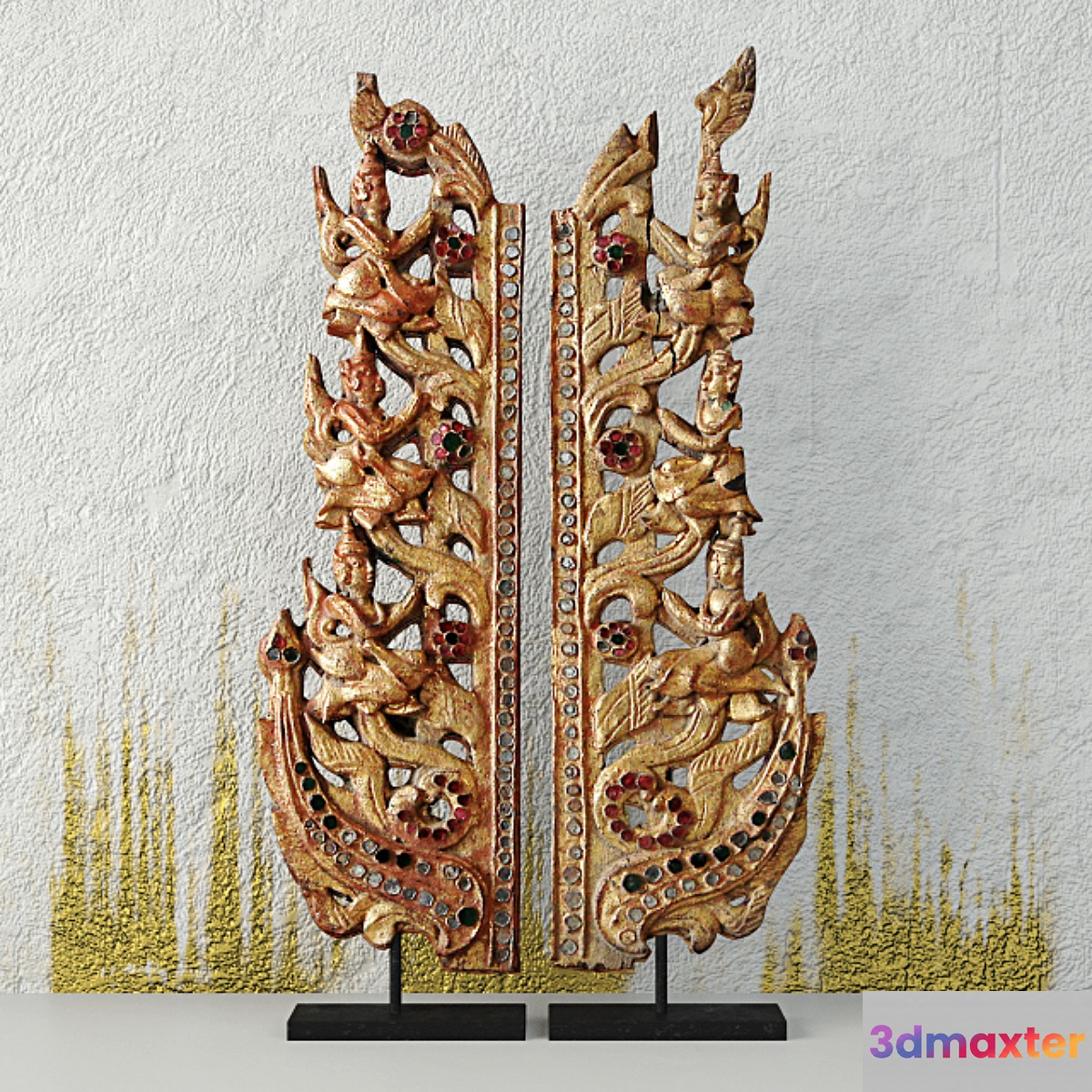 Antique Burmese Wooden Fragments 3D Max
