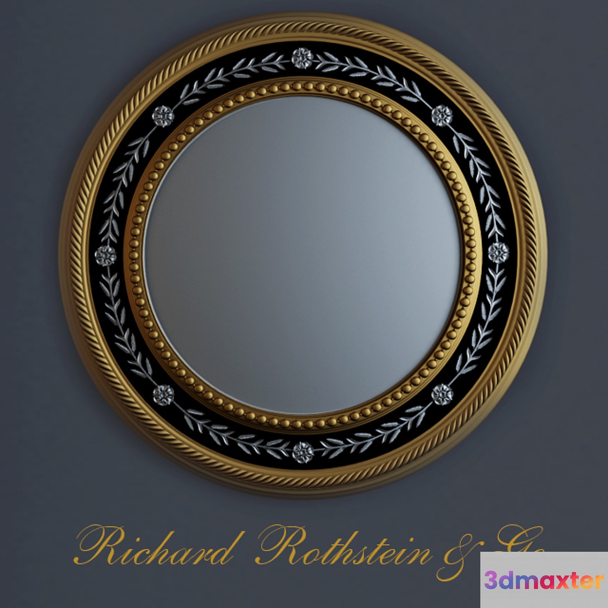 Elegant Silver and Gold Round Mirror 3D Max