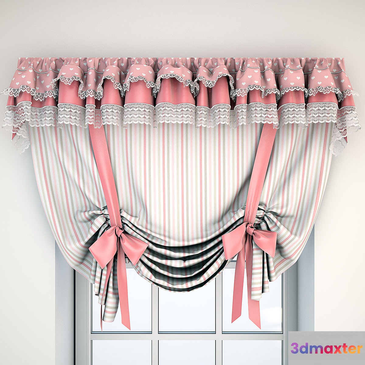 Pink curtain with lace and bows