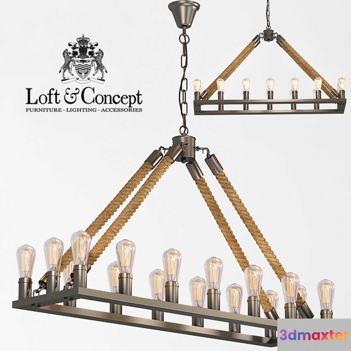 Chandelier Square Large Loft Rope Ligh 3D Max
