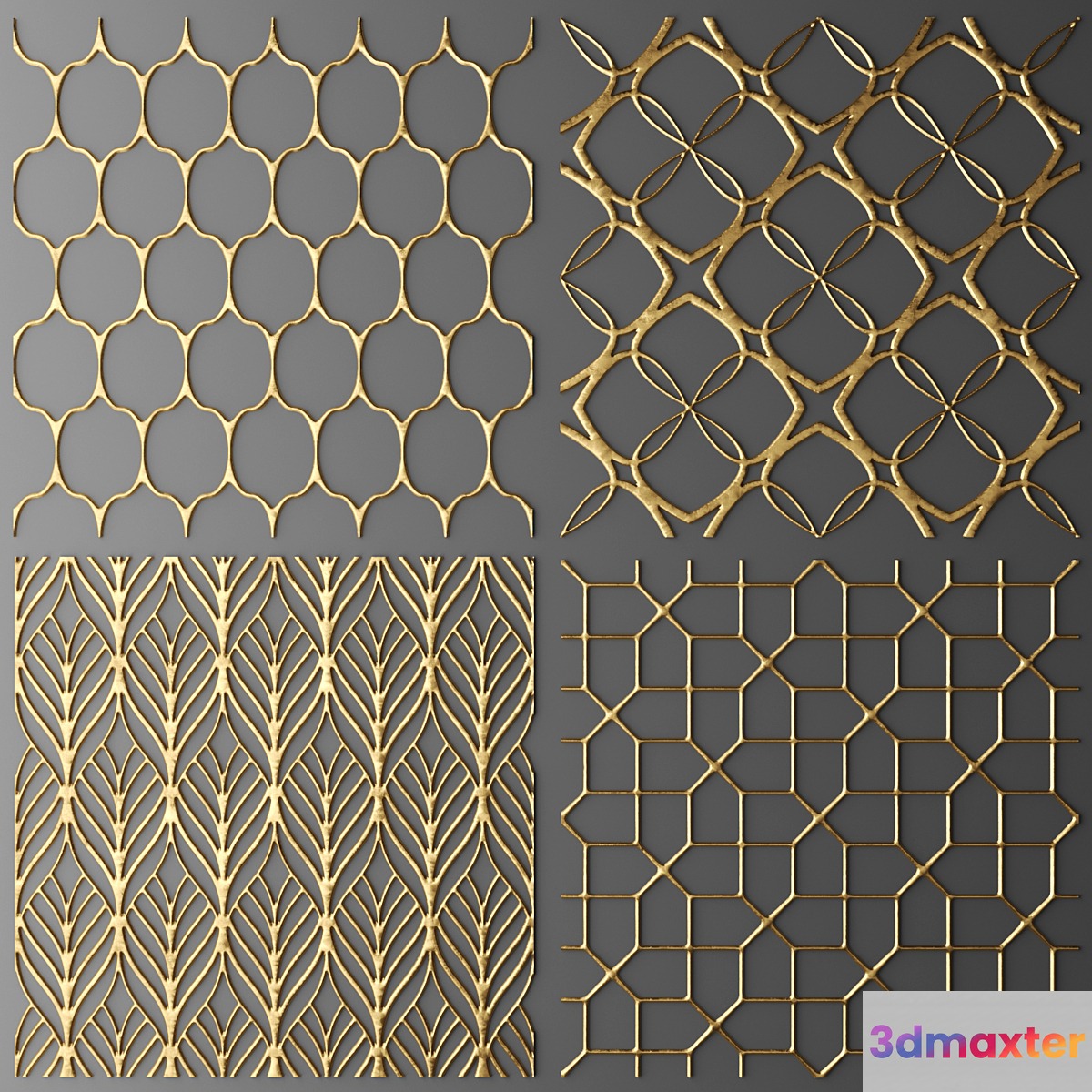 Set. The panel grille. Panel grille. Lattice panel pattern art abstraction decorative interior wall decor gold luxury