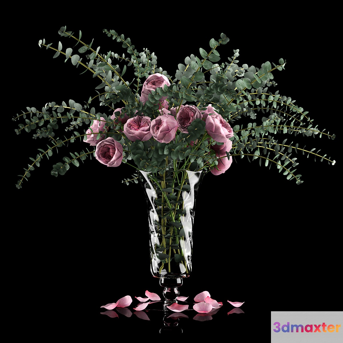 Pink roses and eucalyptus