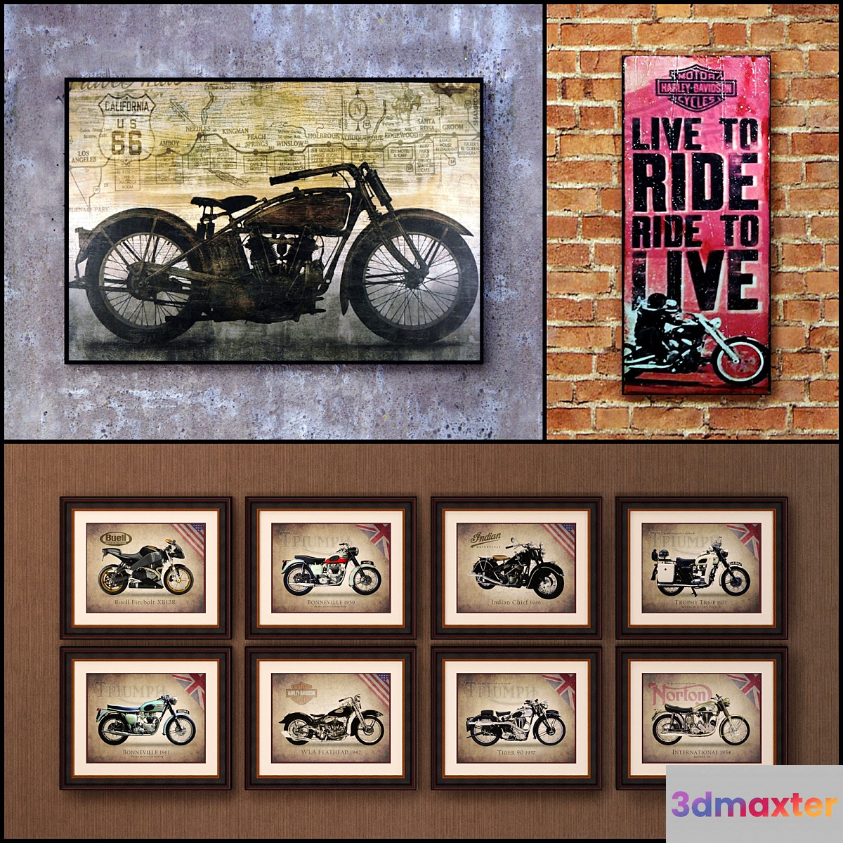 The picture in the frame: 20 Pieces (collection 73) Motorcycle 3D Max