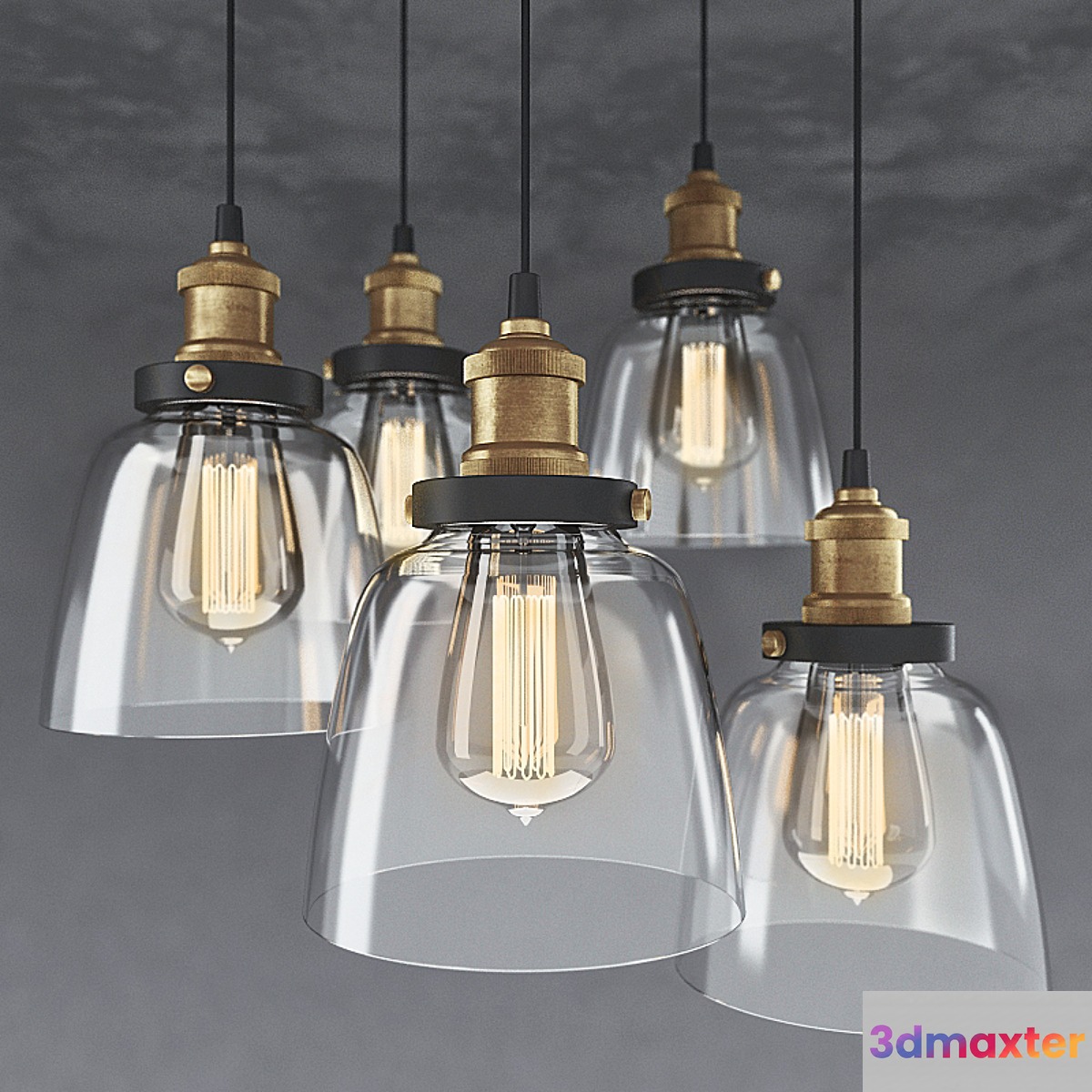 5-light Edison Lamp with Bulbs. Chandelier with 5 hangers and Edison bulbs 3D Max