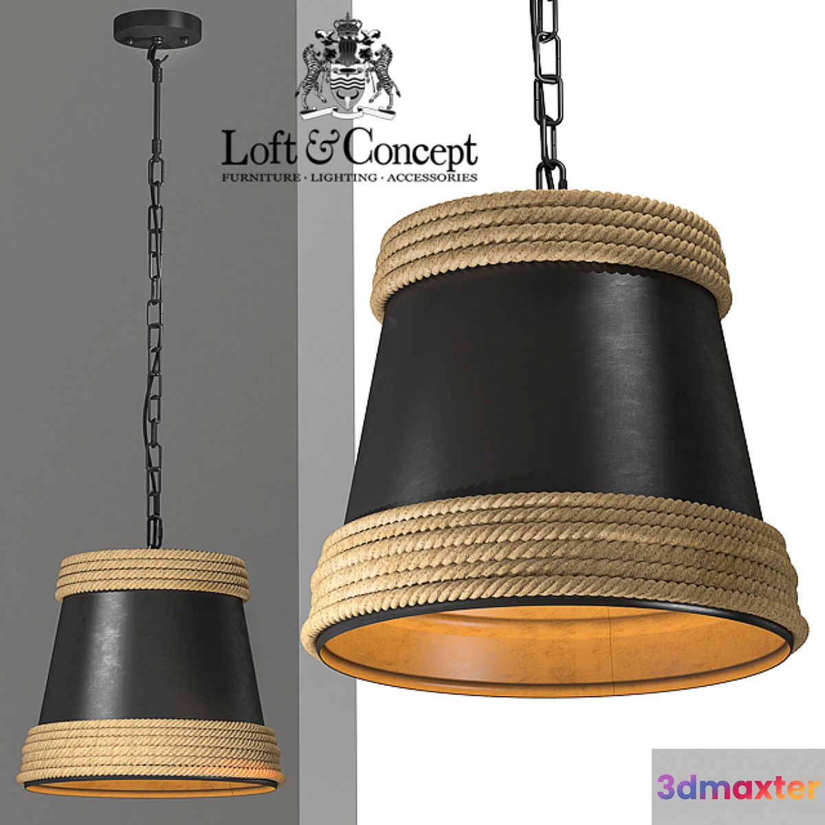 Black & Hemp Pendant Lamp Suspension 3D Max