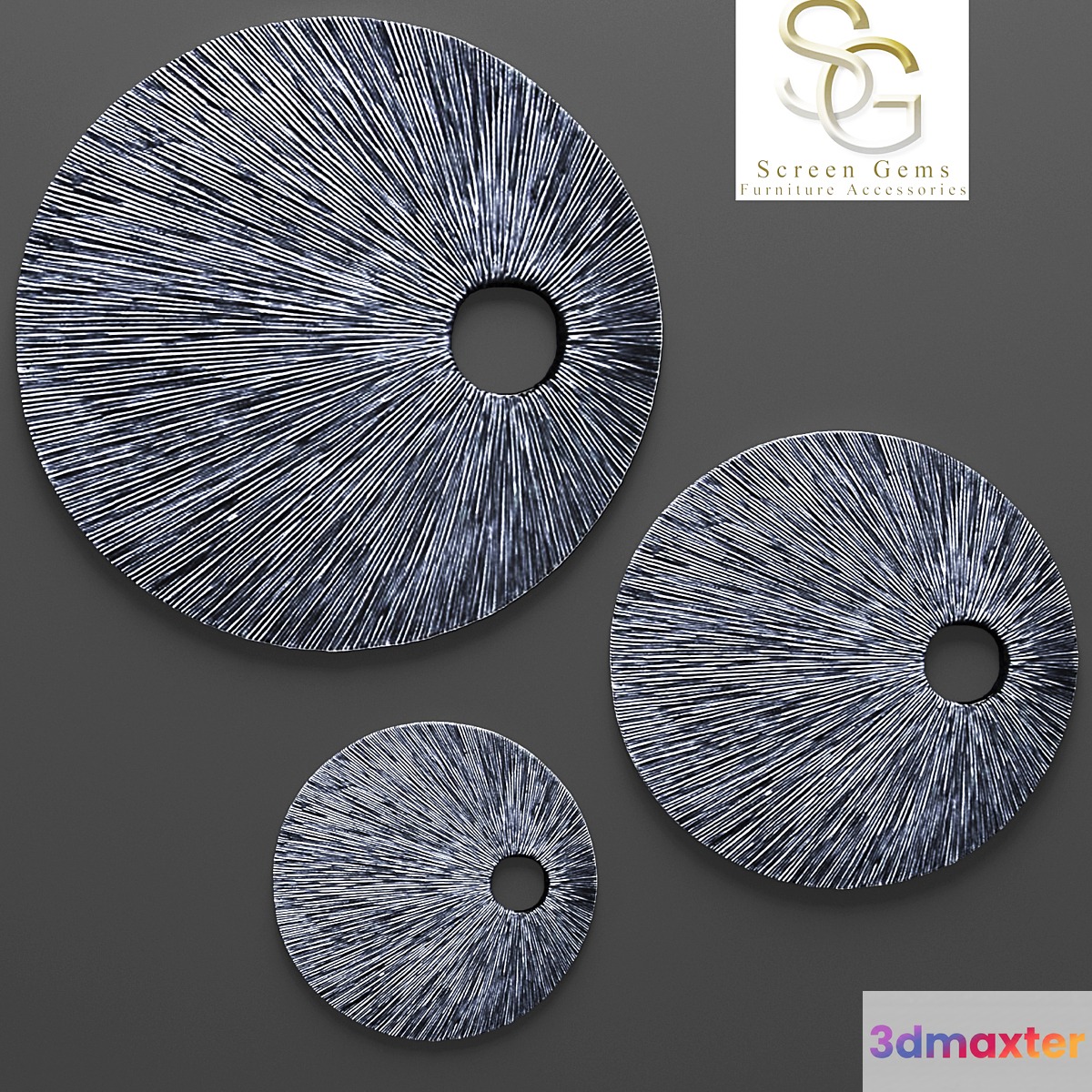 Sandstone Top Hole Ribbed Wall Art - Set painting sculpture stone carving abstract wall decor sculpture stone decor perforation round disk