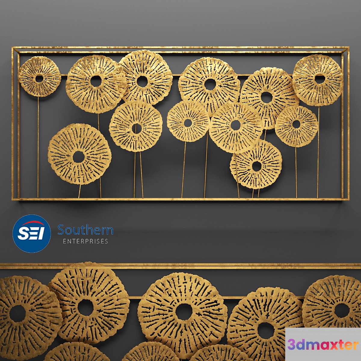 Southern Enterprises Aura Wall Sculpture wall decor art metallic luxury gold abstraction flowers panels contemporary art sculpture art wall decor 3D Max