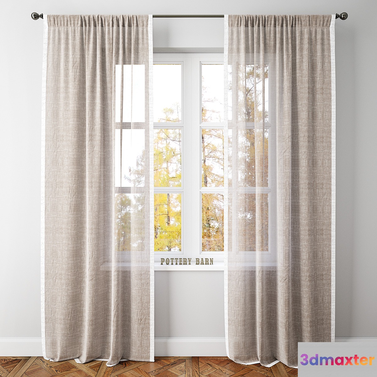 LINEN BORDER SHEER DRAPE-Pottery Barn