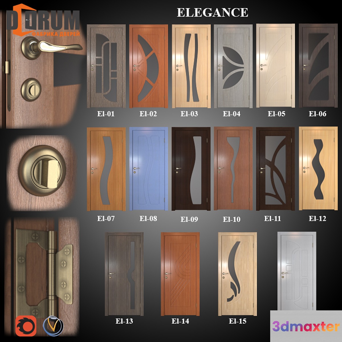 Doors (16 pcs. 20 colors) series Elegance 3D Max