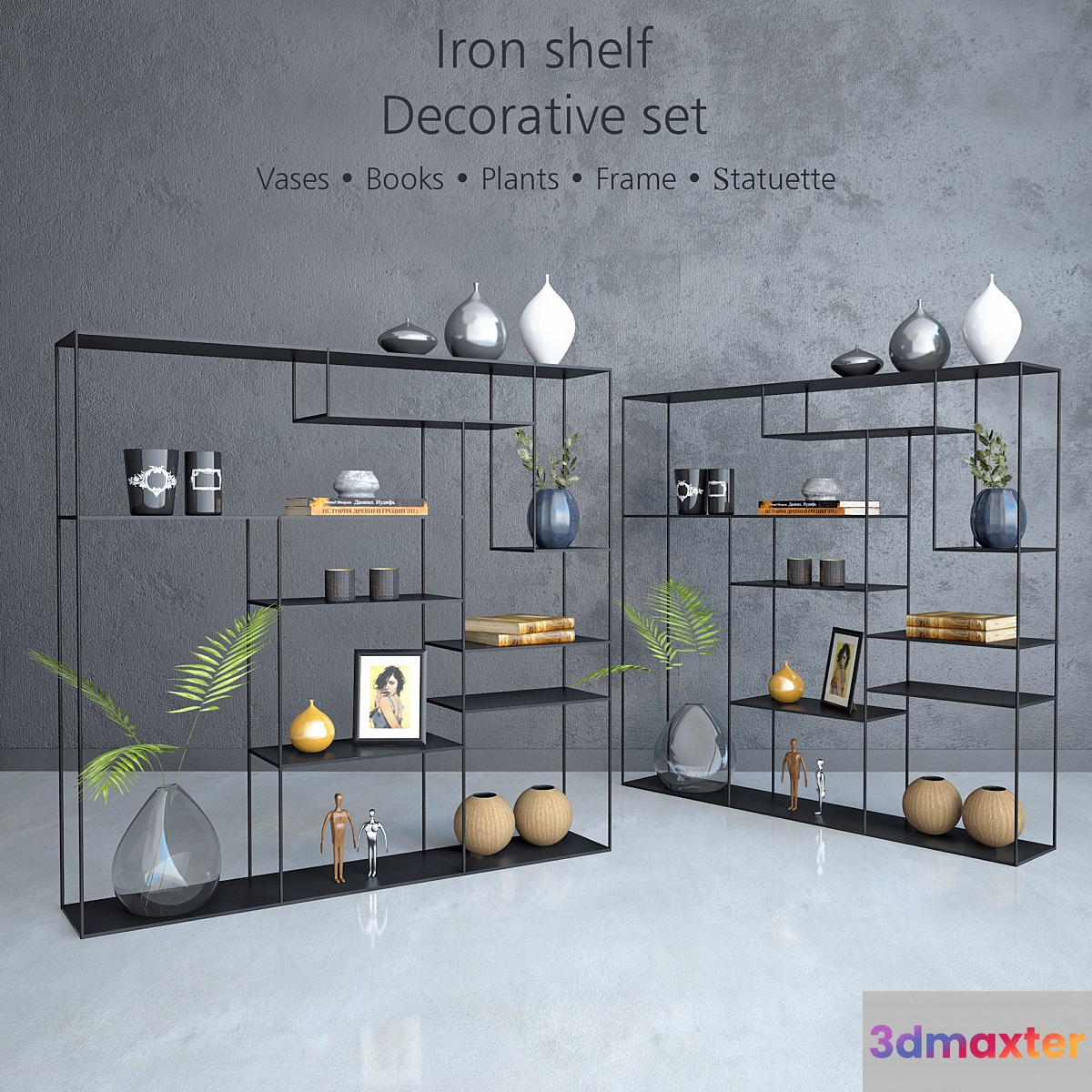 Iron shelf with decorative set 3D Max