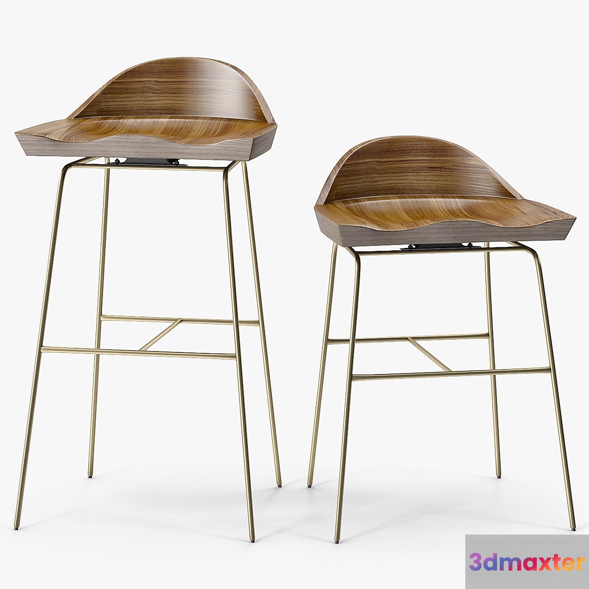 Bassam Fellows Spindle Low Back Stools 3D Max
