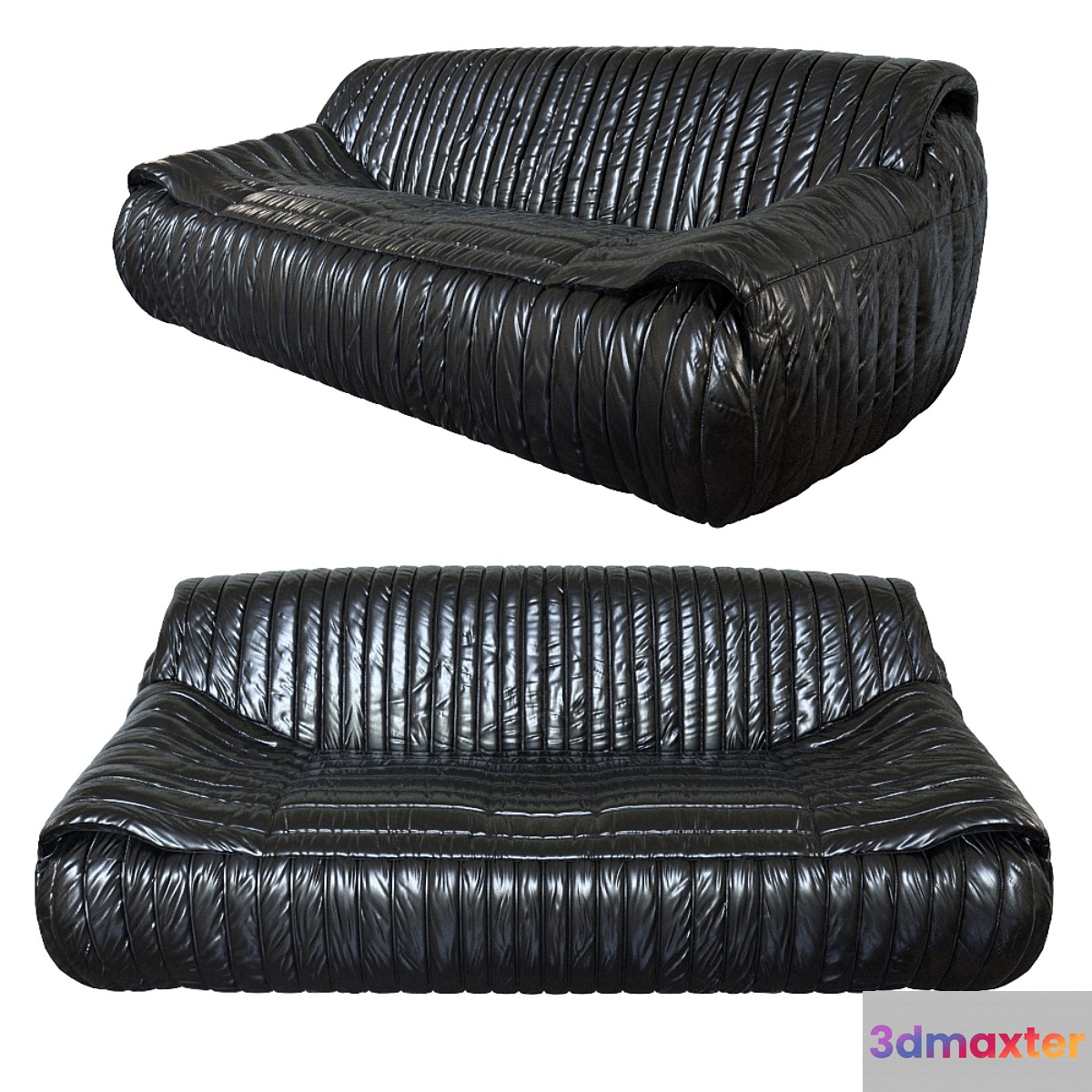 Exclusive & Organic 1970s Leather Sofa by Cinna France 3D Max