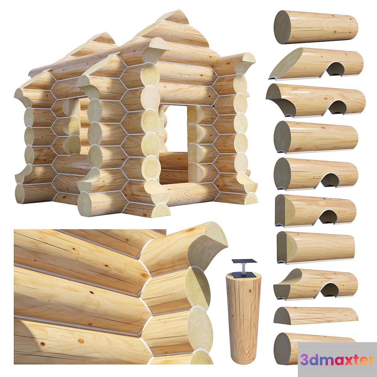 A set of logs to create the log cabins