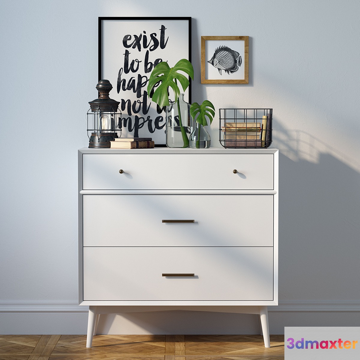 Dresser Mid-Century 3-Drawer Dresser + decor