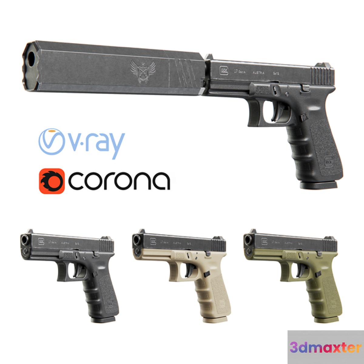 Pistol Glock 17 3D Max