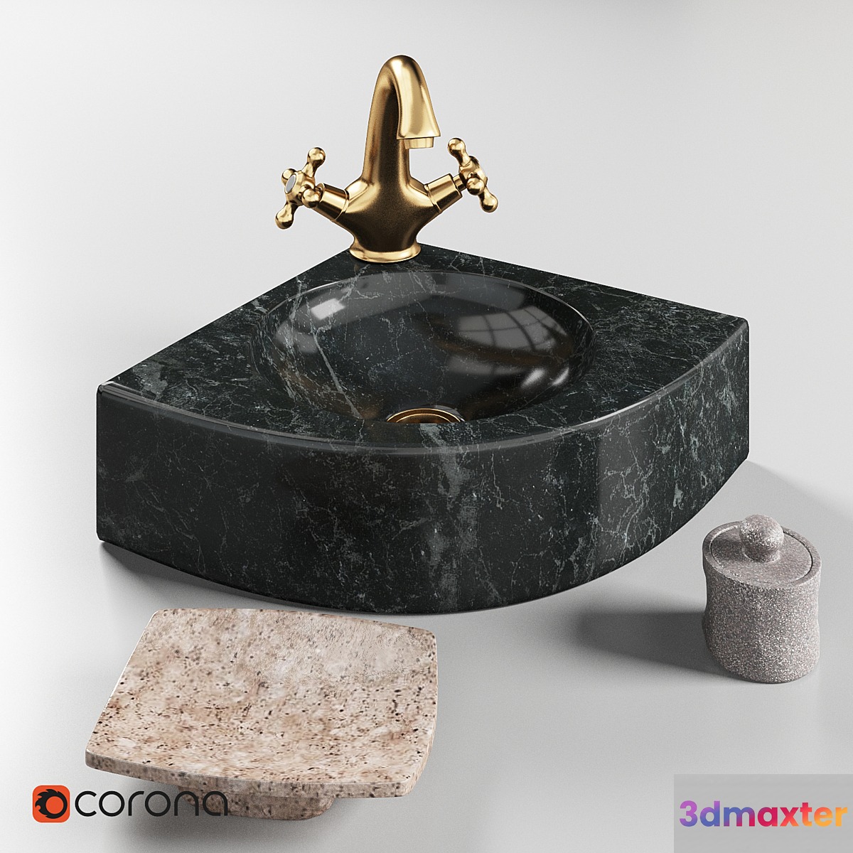Sink made of natural stone Quarter Black Teak House and mixer Lemark LM2806B - No.2