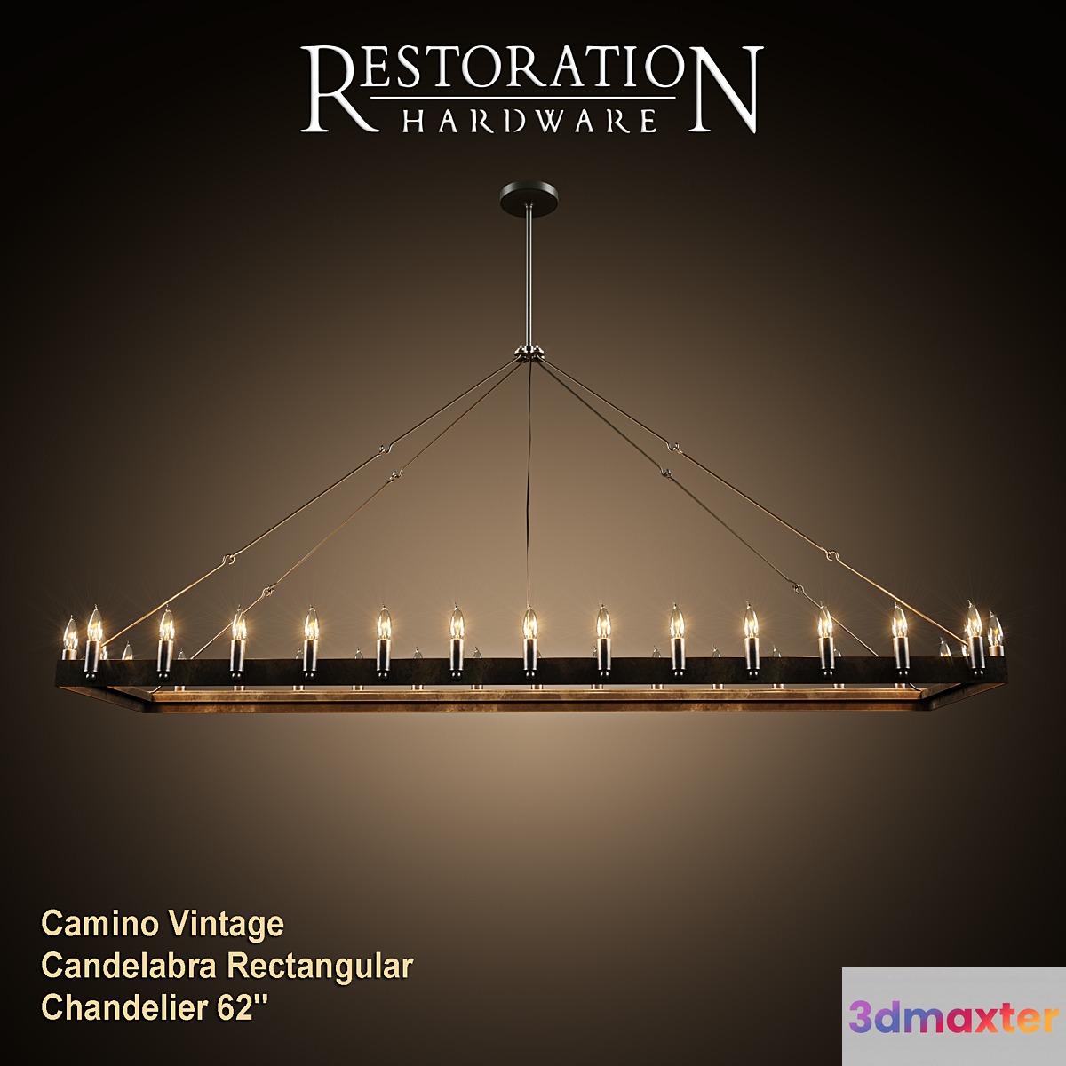 RH Camino Vintage Candelabra Rectangular Chandelier 62 