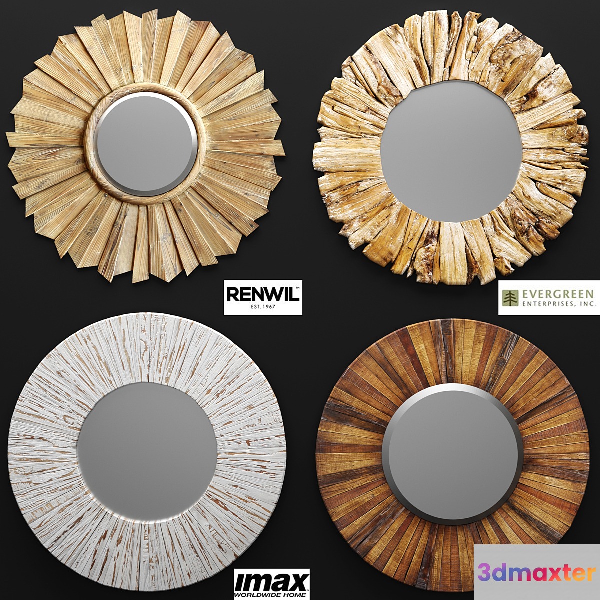 A set of mirrors. Wooden boards sun eco eco design