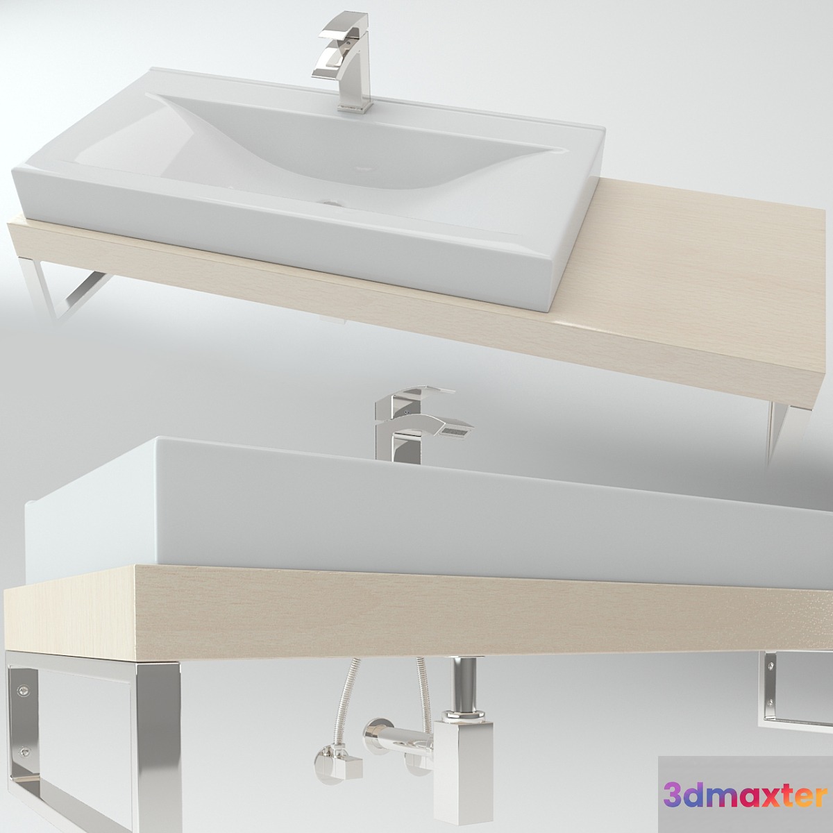 Washbasin on the wooden plate