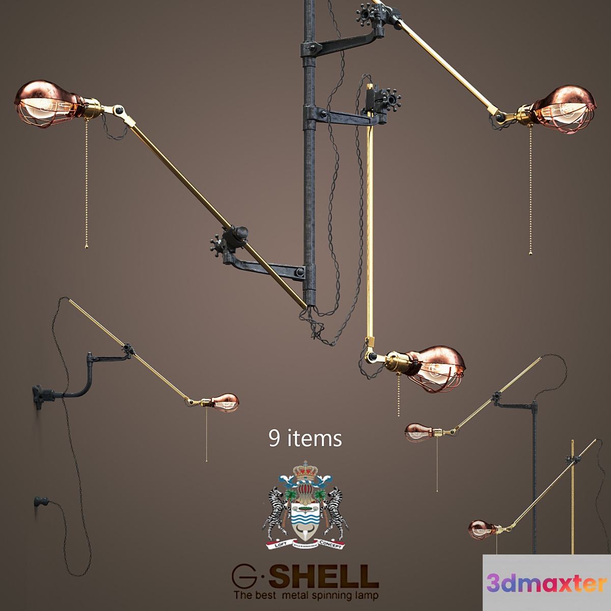 Goldenshell set (9 items) of industrial steampunk extension 3D Max