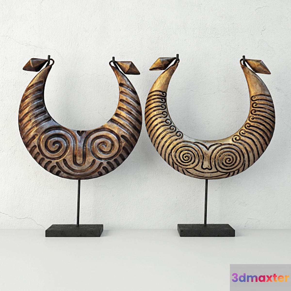 Tribal Metal Necklaces on Stand 3D Max