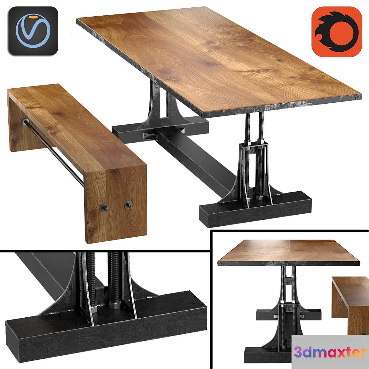 Post Industrial table and bench