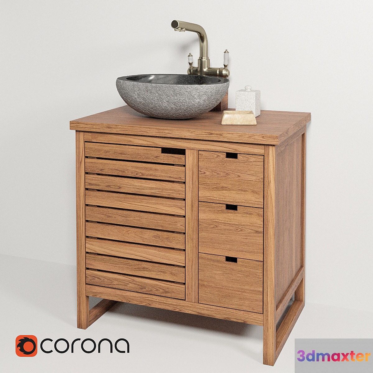 Sink made of natural river stone Stone Teak House cabinet Gourdon 80 mixer Lemark LM4861B
