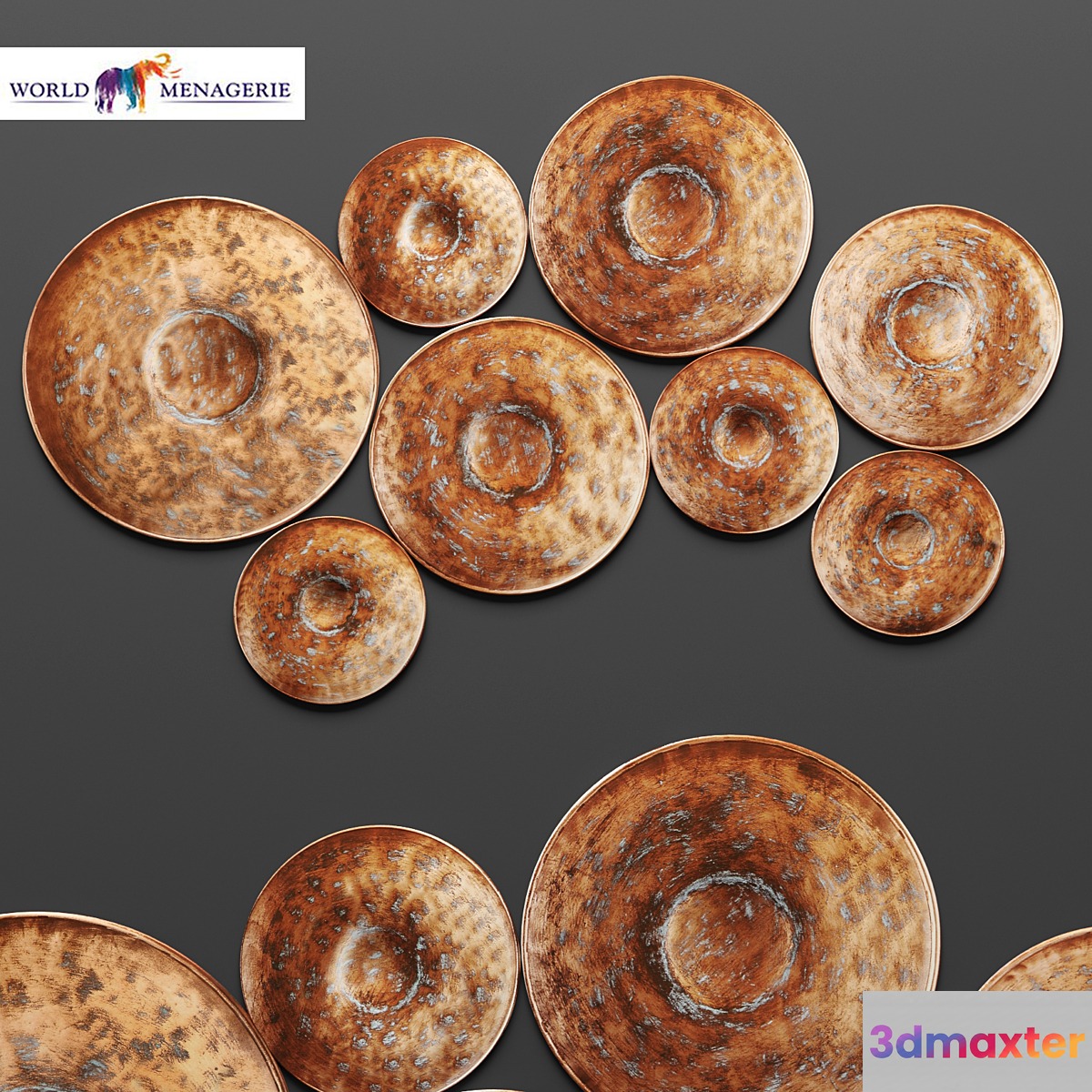 Disc Wall Decor by World Menagerie patina copper wall decor copper round disk rusty rust 3D Max