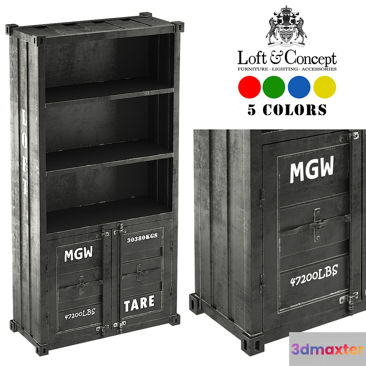 SEA CONTAINER BOOKCASE 5 COLORS 3D Max
