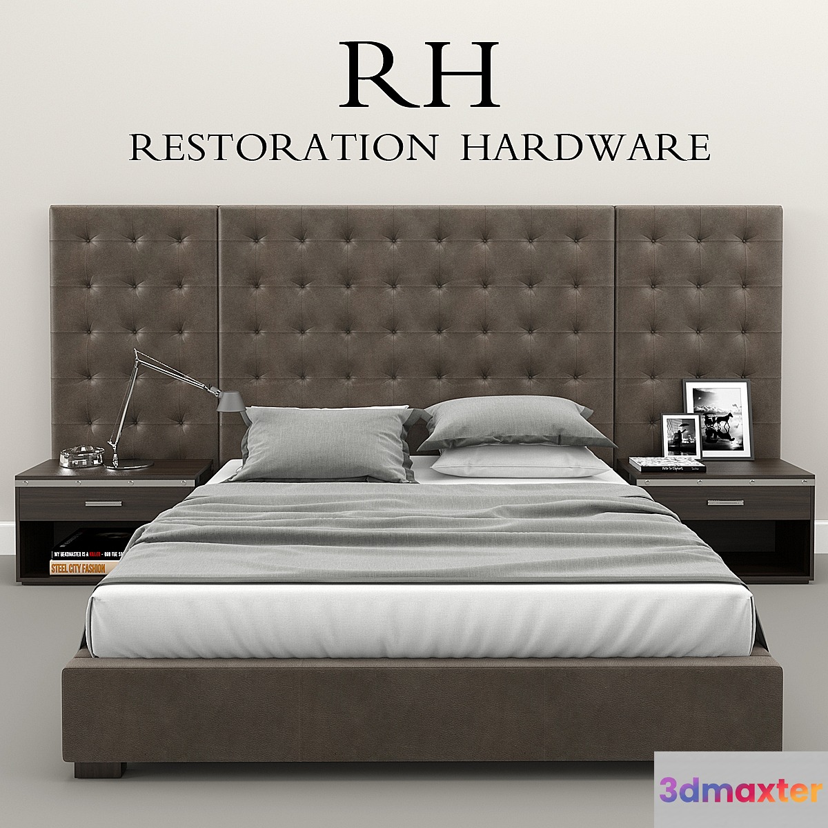 RH Modern custom box tufted platform bed