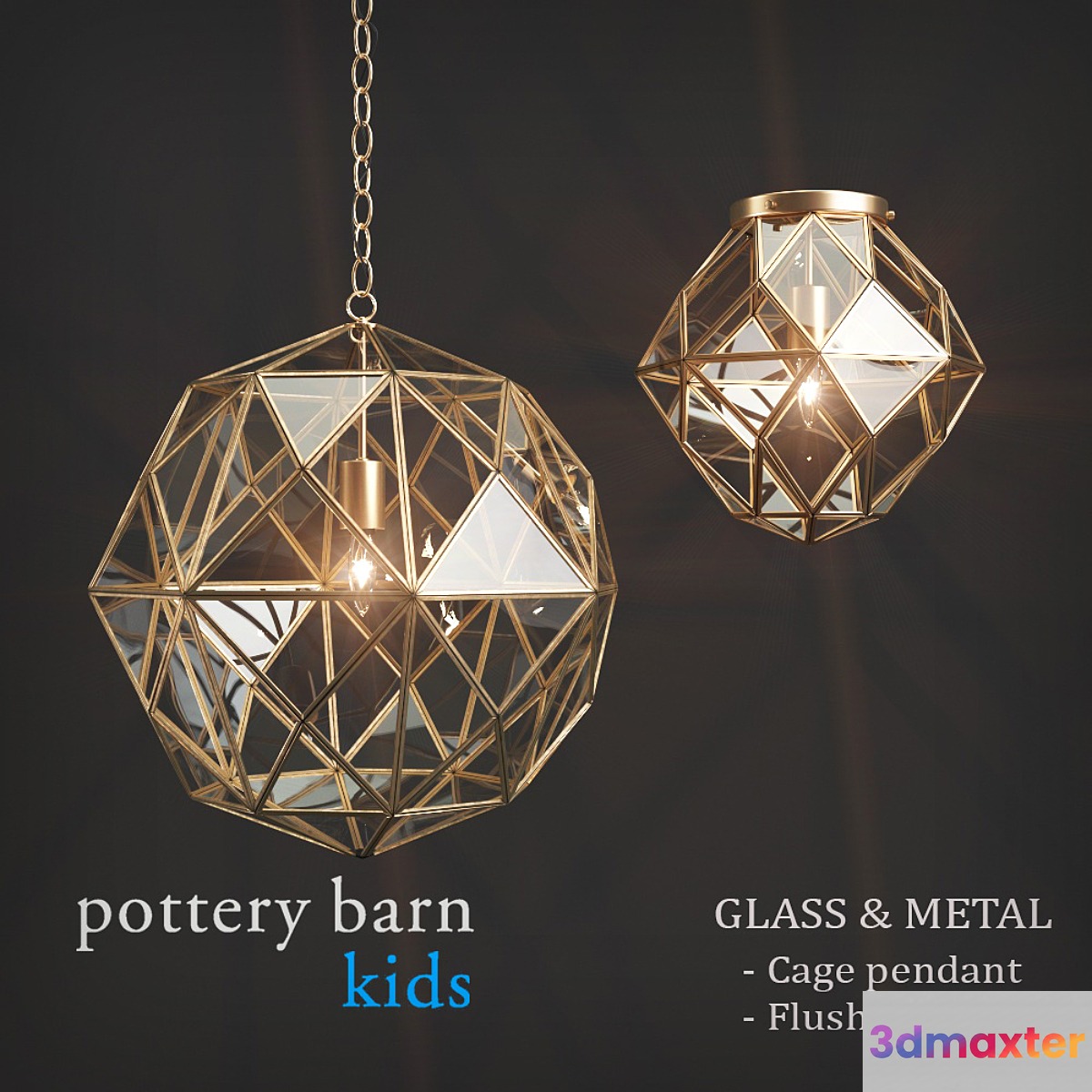 Fixtures Pottery Barn Kids Glass & Metal Cage Pendant _ Flushmount