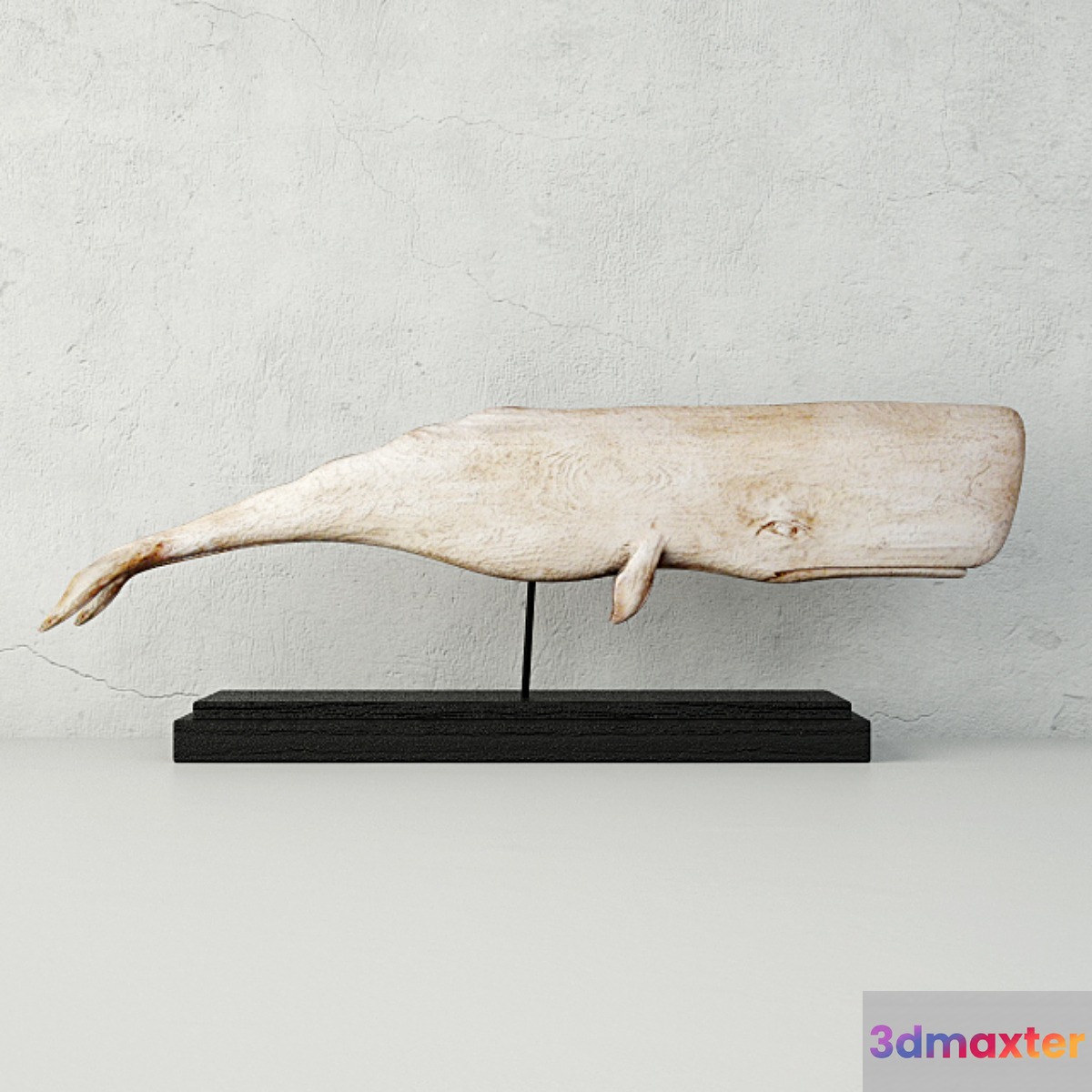 Carved Wood White Sperm Whale Folk Art 3D Max