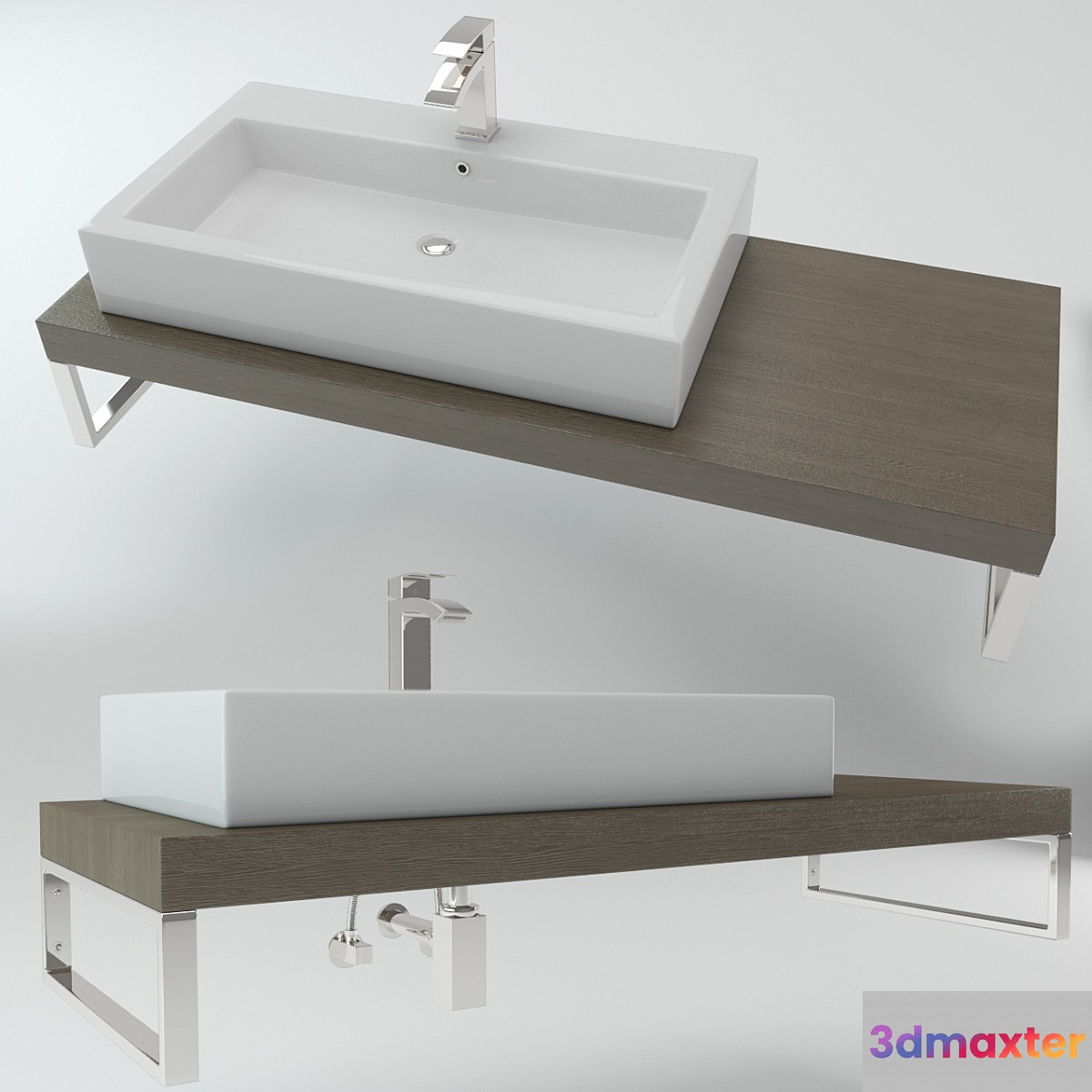 Washbasin on the wooden plate 3D Max