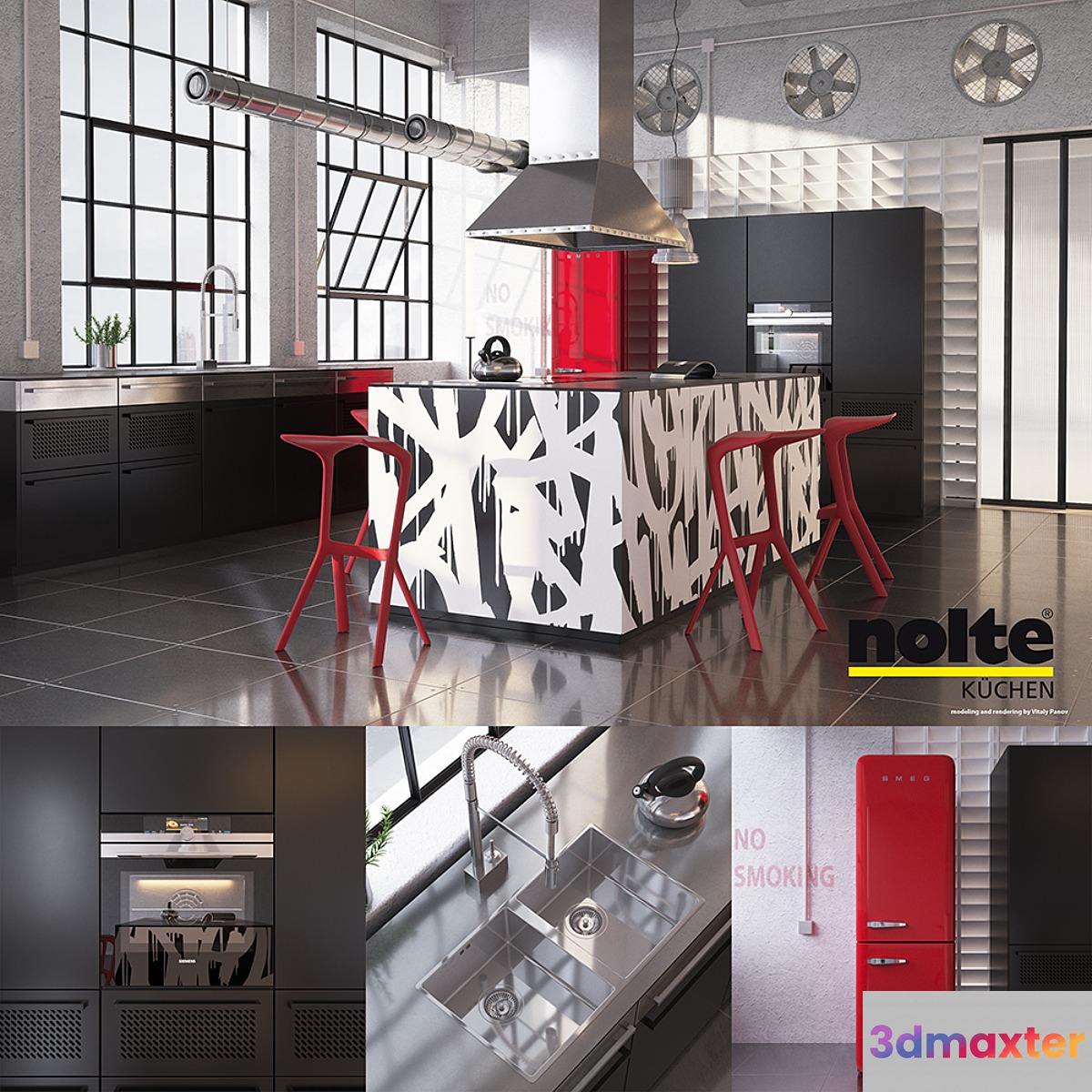 Kitchen Nolte Neo equipment and industrial attributes (vray corona)