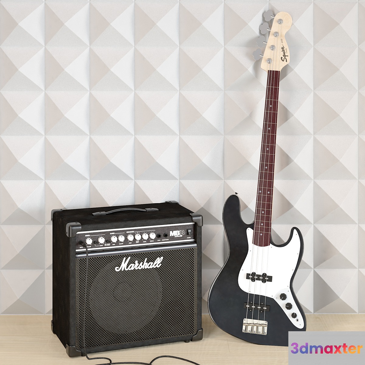 Feender BASS Guitar and Marshal COMBO 3D Max