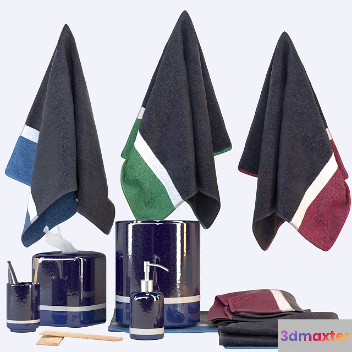 Set Pottery Barn Teen Color Block Bath Accessories Set 3D Max