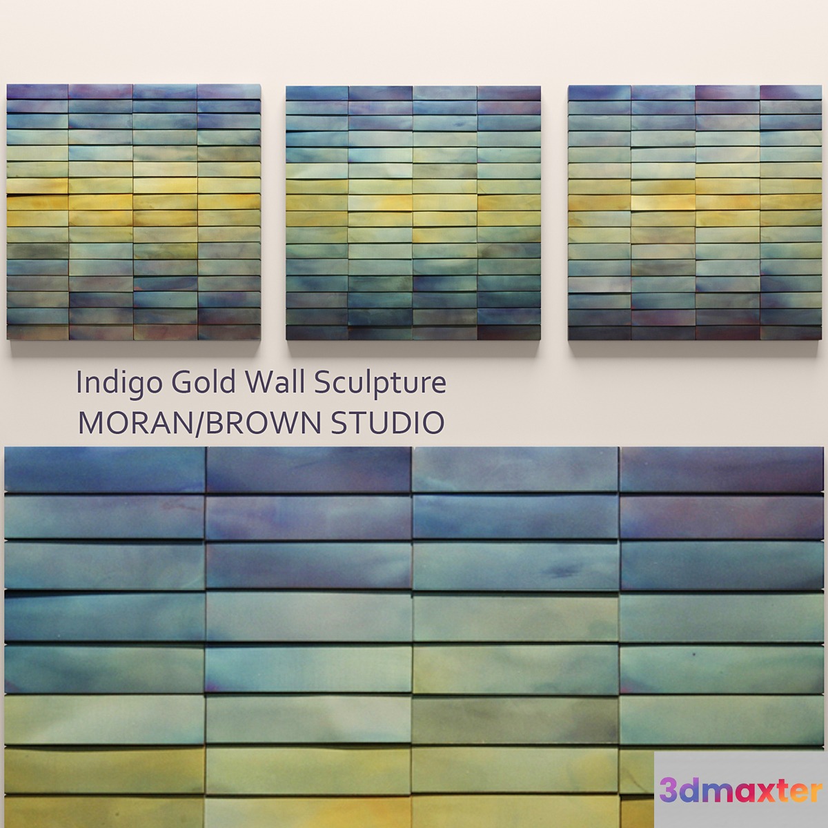 Indigo Gold Wall Sculpture painting abstraction contemporary art 3D Max