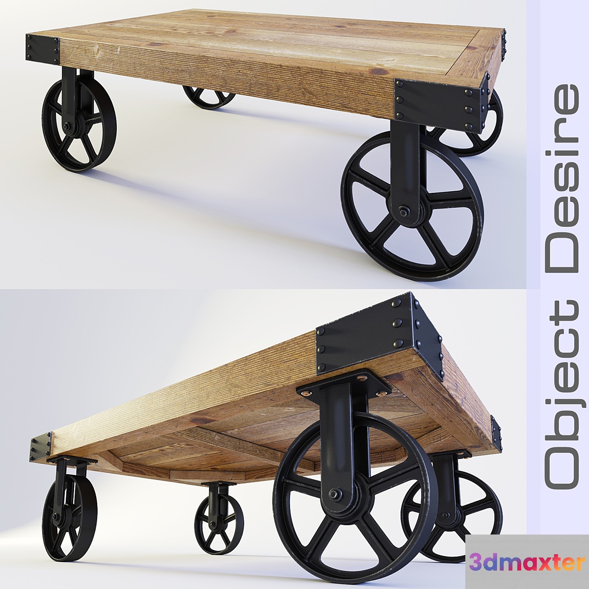 Coffee table on wheels in the style of 