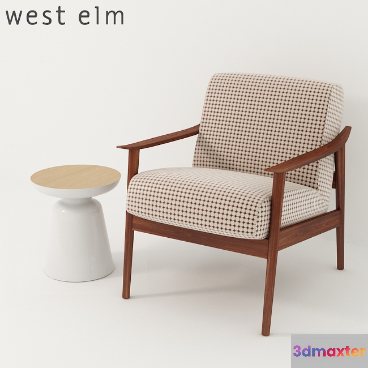 West Elm. Mid-Century Show Wood Upholstered Chair + Martini Two Tone Side Table