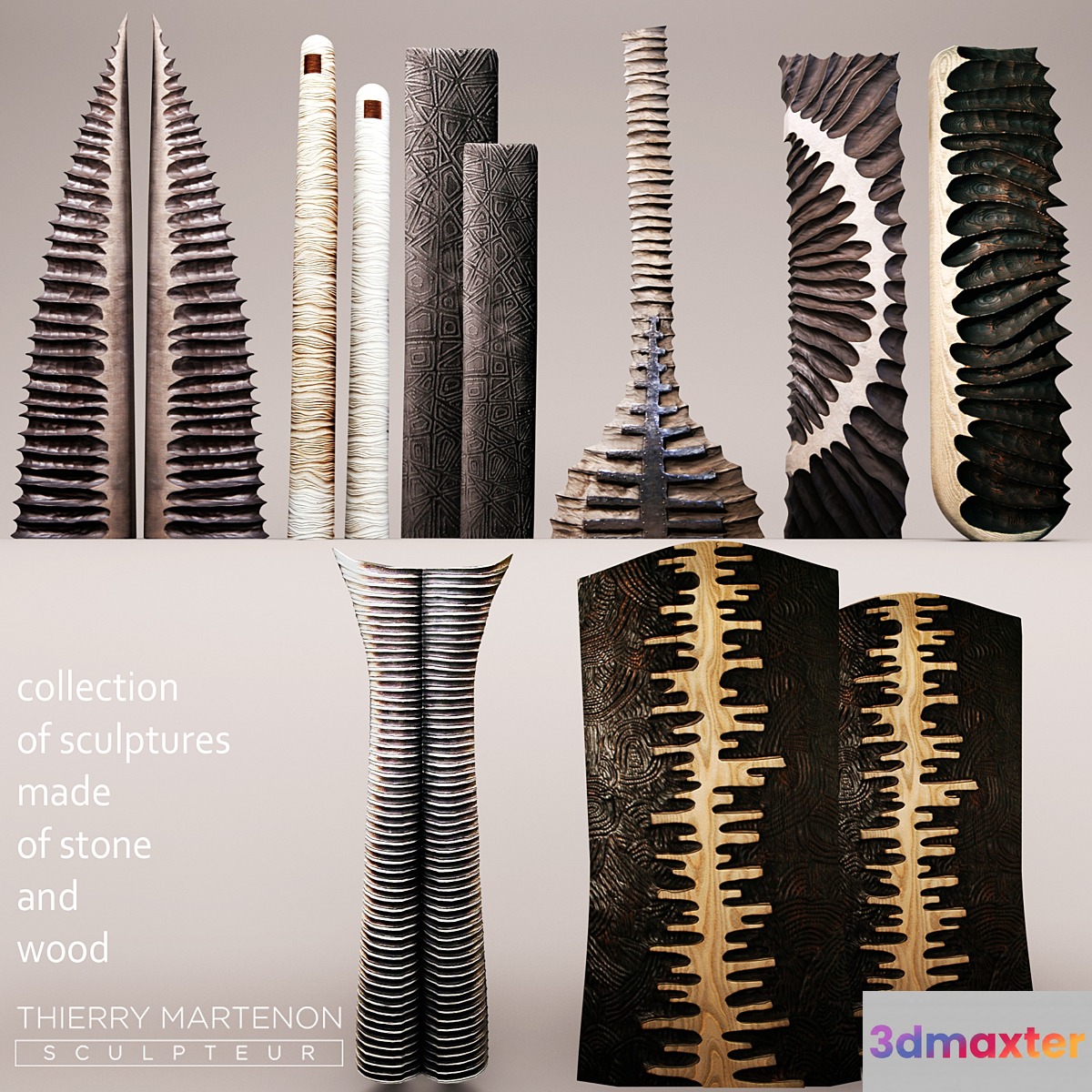 Set Sculpture Thierry Martenon figurine carving abstraction modern art art - No.3 3D Max