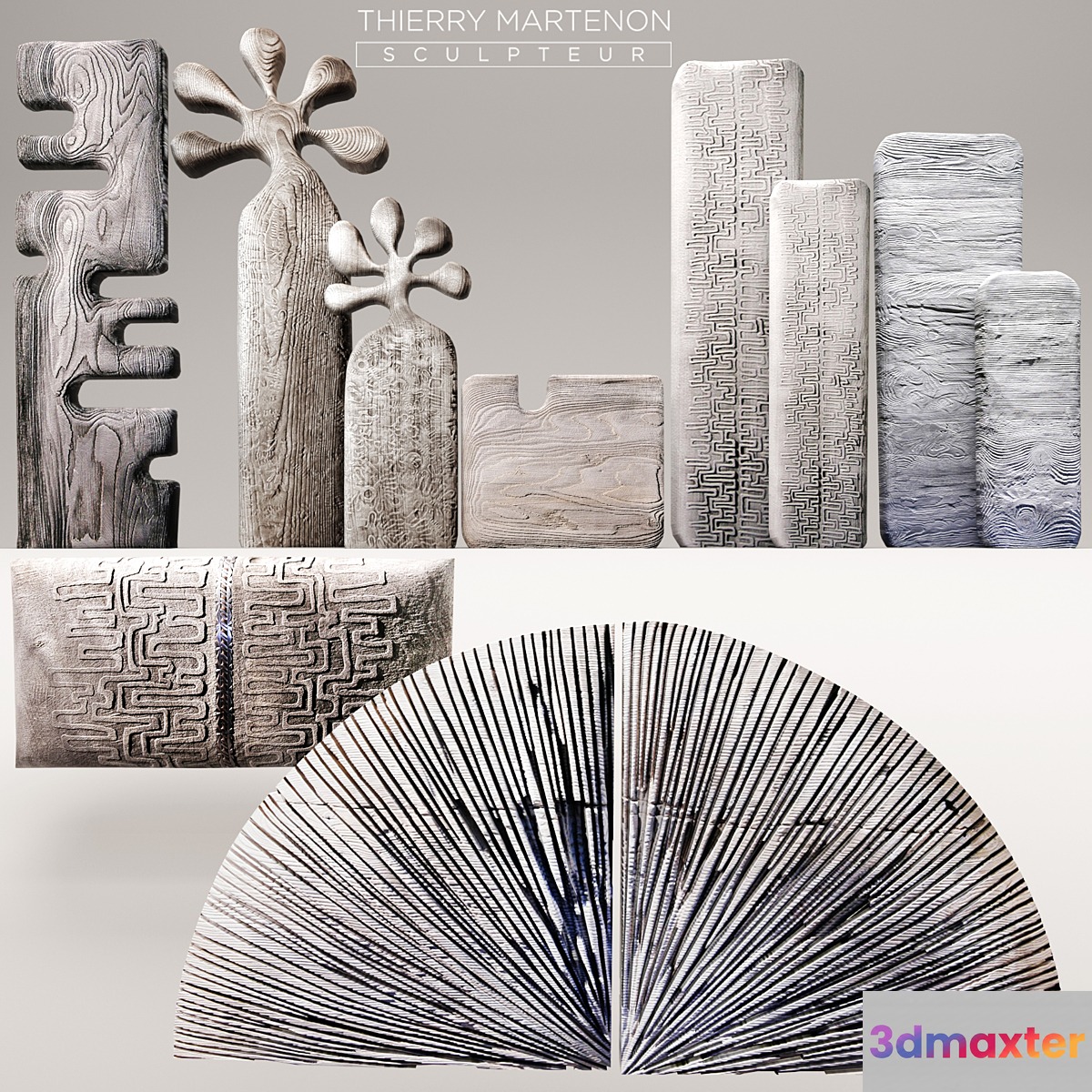 Set Sculpture Thierry Martenon figurine carving abstraction modern art art round wall 3D Max