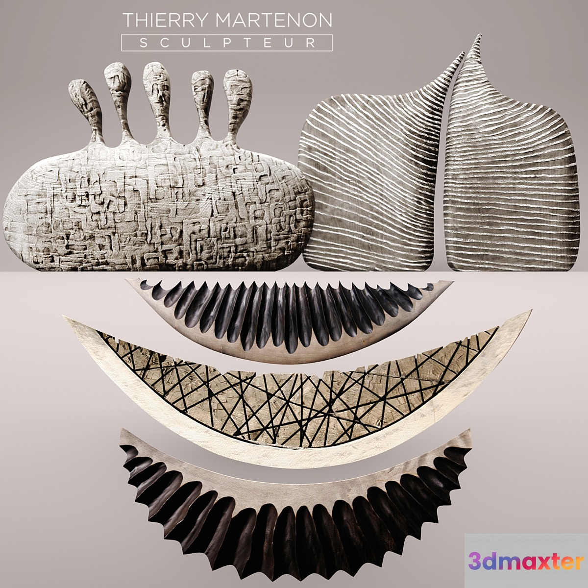Set Sculpture Thierry Martenon figurine carving abstraction modern art art - No.2 3D Max