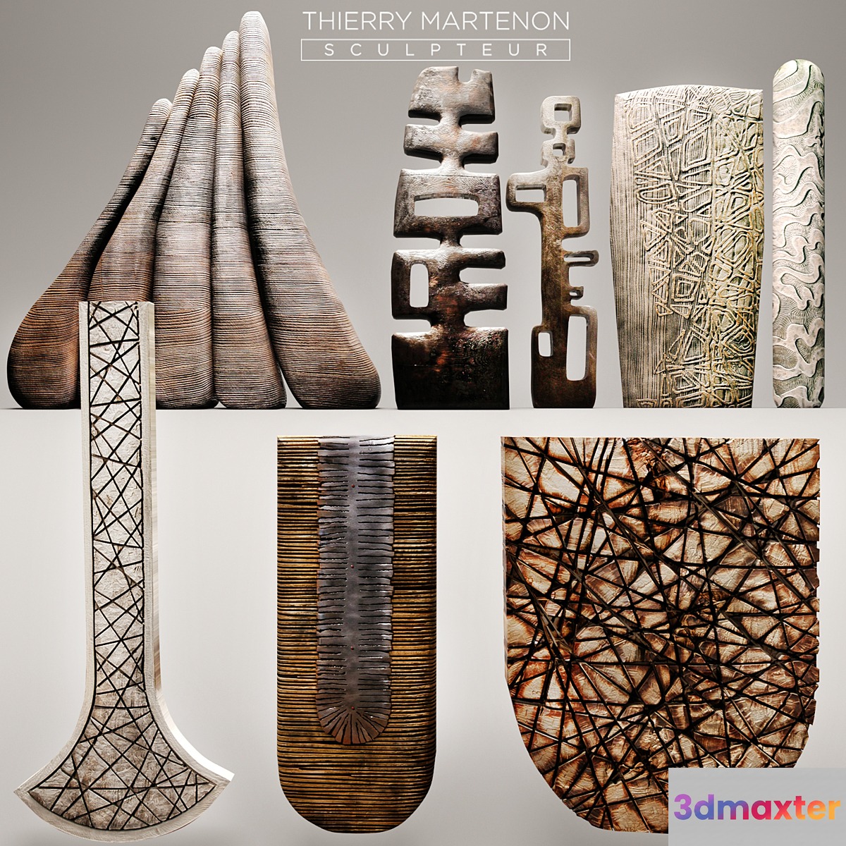 Set Sculpture Thierry Martenon figurine carving abstraction modern art art 3D Max