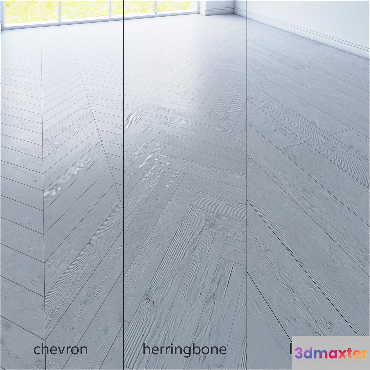 Parquet. Chevron herringbone straight. 3D Max