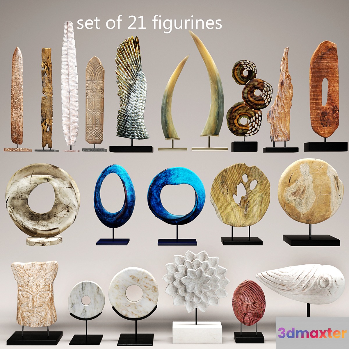collection of 21 statues figurine wooden eco design set collection decor tusk wing mega set - No.4