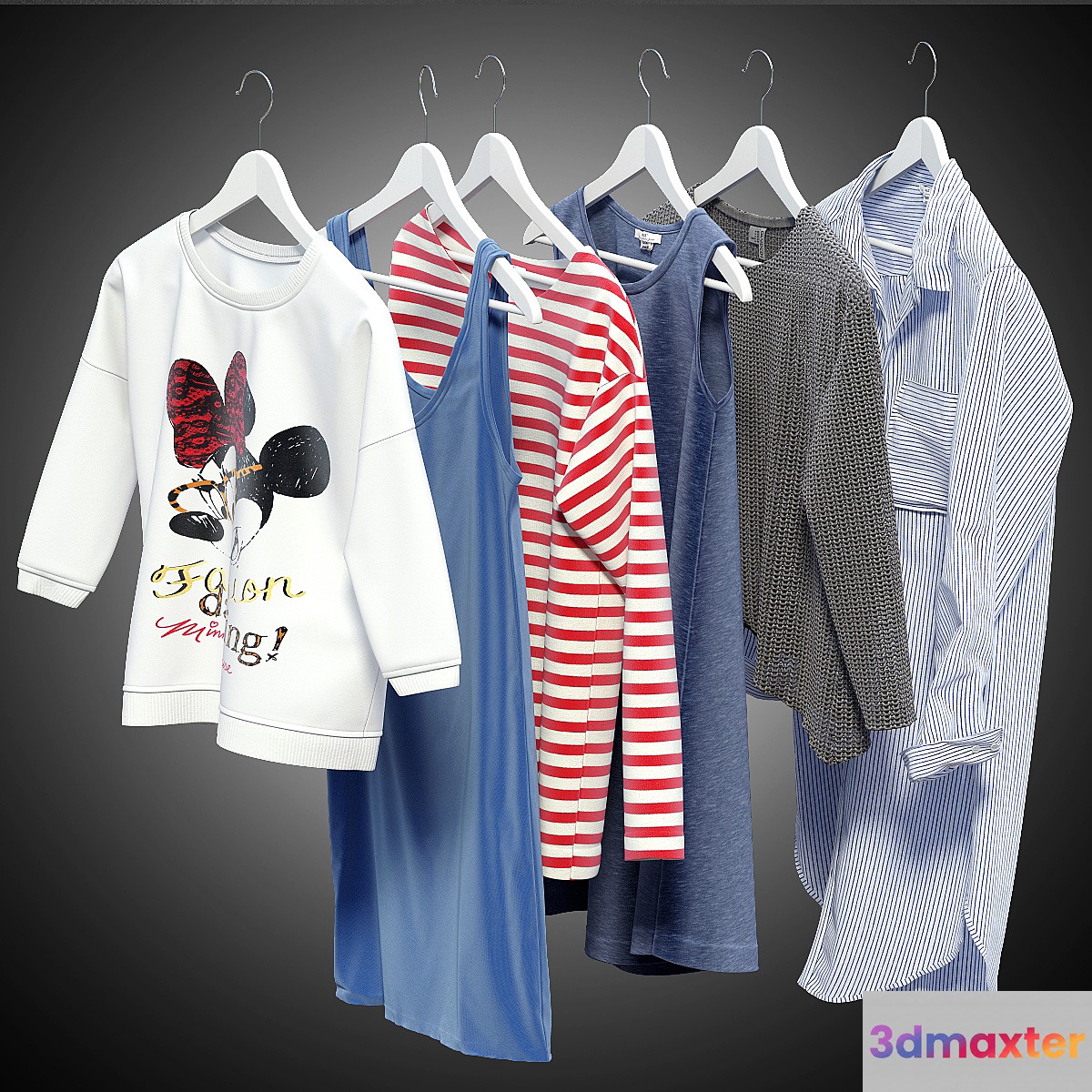 Women's clothing on hangers 2 3D Max