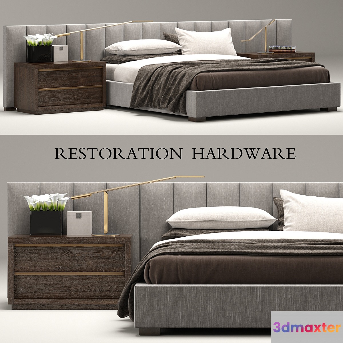 RH Modern custom vertical channel extended headboard bed - No.2