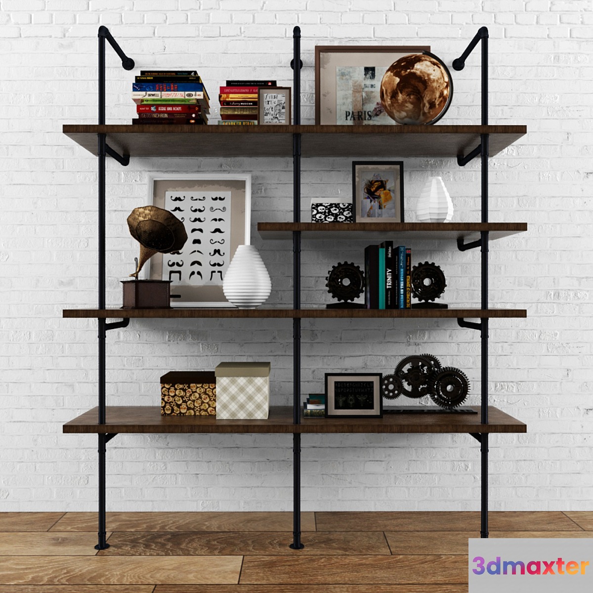 Vintag shelves loft wiht decor set 3D Max